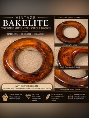 Vintage Bakelite Tortoiseshell Open Circle Brooch – Brown